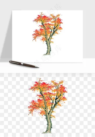 水彩手绘树木png免抠