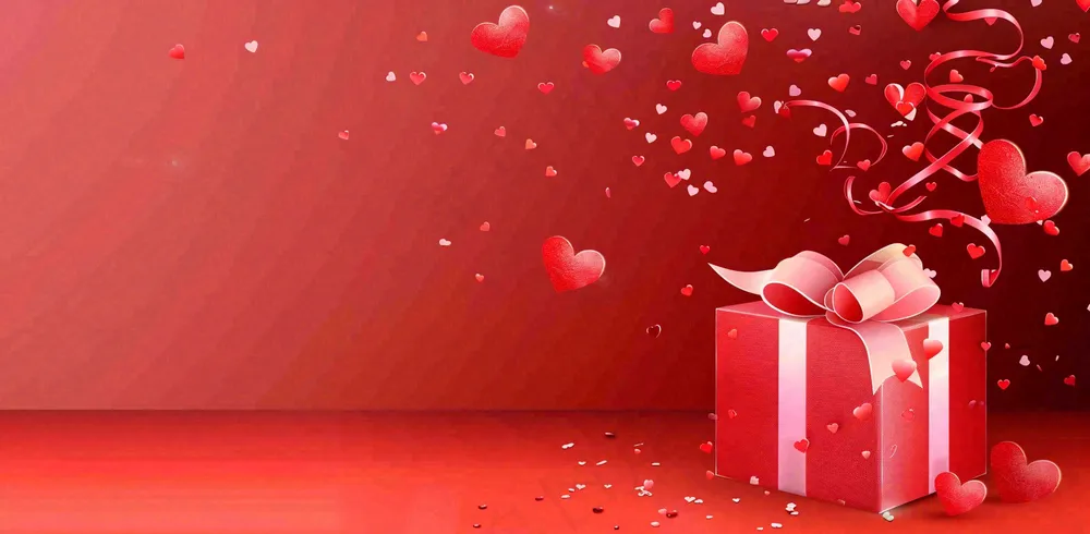红色爱心礼盒浪漫妇女节情人节七夕插画背景
