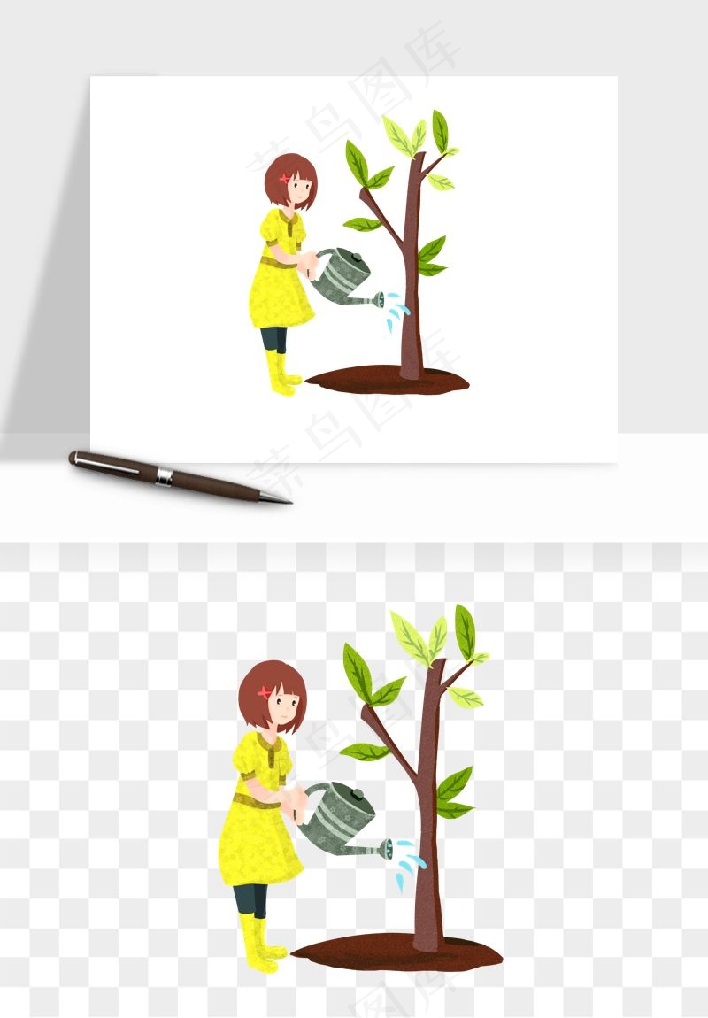 手绘植树节挖土人物png免抠