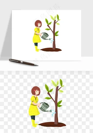 手绘植树节挖土人物png免抠