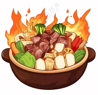 砂锅美食菌菇蔬菜肉类寿喜烧美食插画免抠