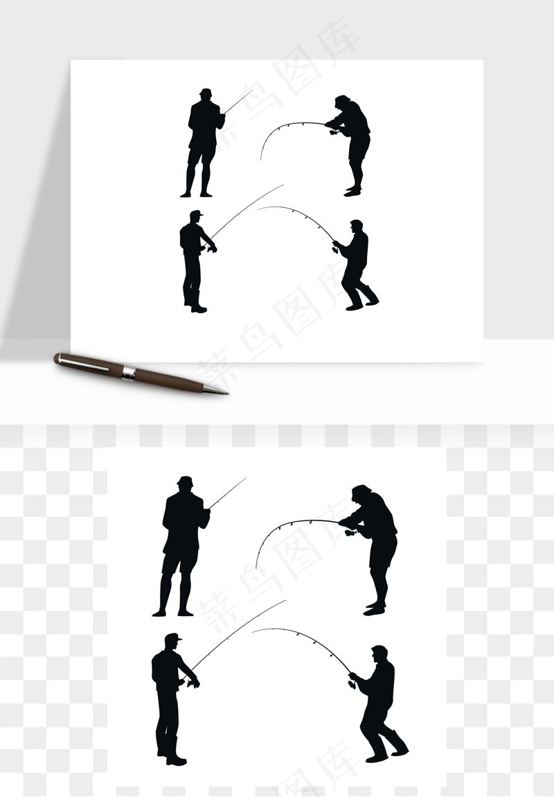 钓鱼人物剪影矢量