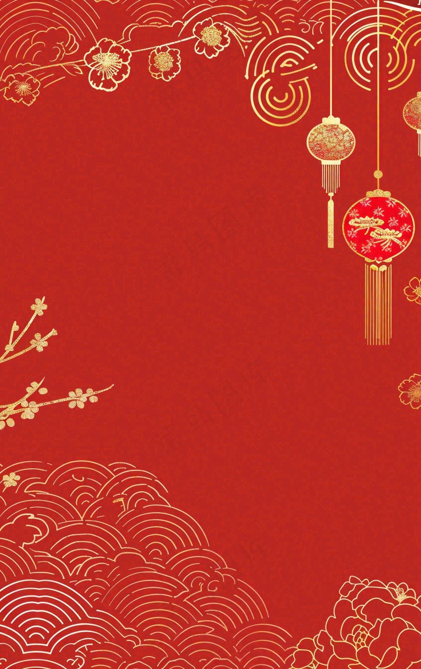 红色喜庆新年红灯笼庆祝节日元旦插画背景