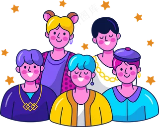 五个好朋友 美式多巴胺色彩插画