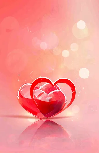 红色爱心粉色光圈立体插画情人节七夕背景