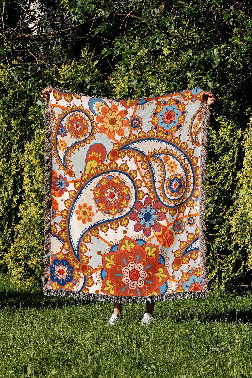 毛毯地毯被子披肩国潮印花贴图样机PSD模板6