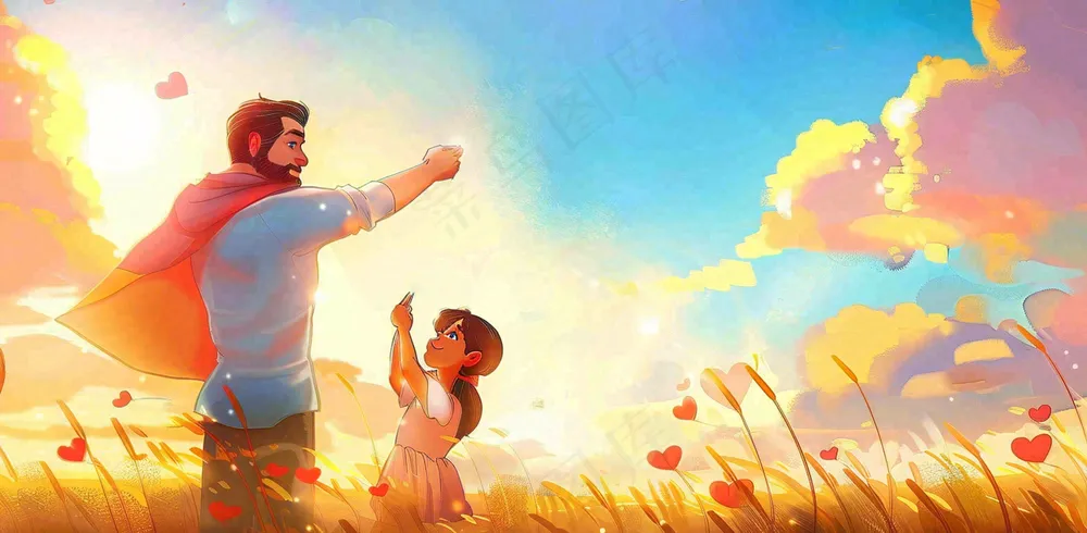 父亲节爸爸和孩子互动温馨卡通插画背景