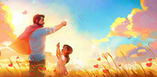 父亲节爸爸和孩子互动温馨卡通插画背景