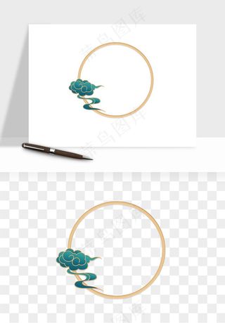 国潮风祥云浪花圆形矩形边框png免抠