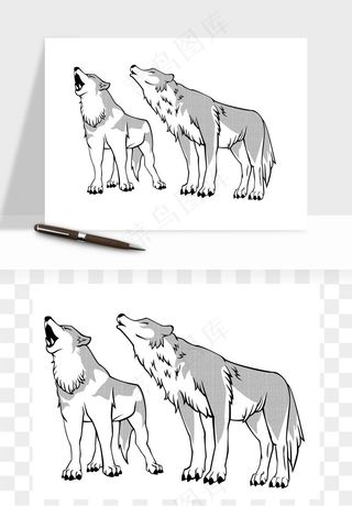 手绘狼嚎狼动物矢量