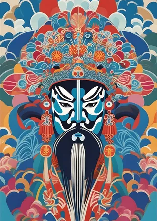 京剧脸人物_插画_扁平元素_图形丰富