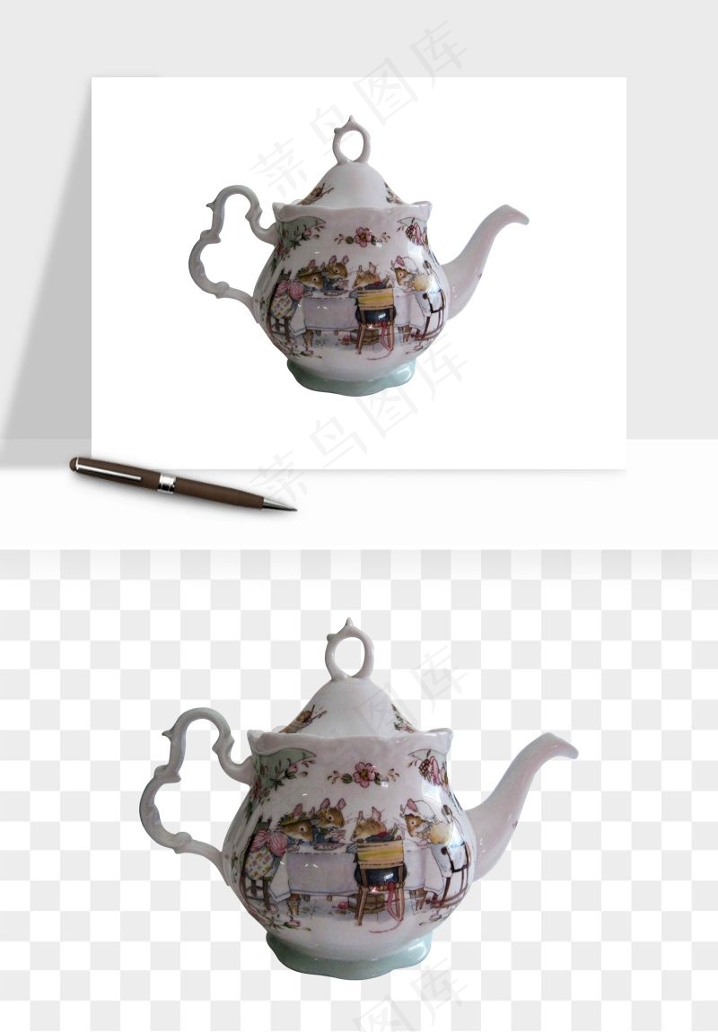 白瓷陶瓷茶壶png免抠