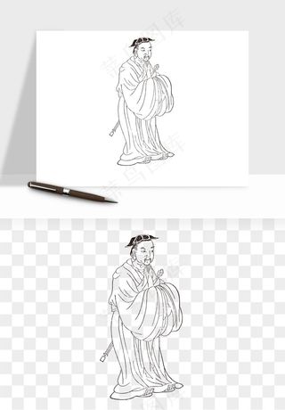 线描古代人物画像png免抠