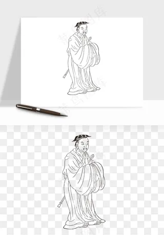 线描古代人物画像png免抠