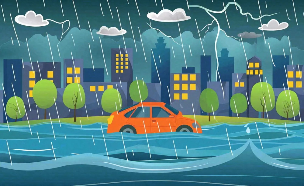 暴雨天气预警自然灾害卡通插画背景