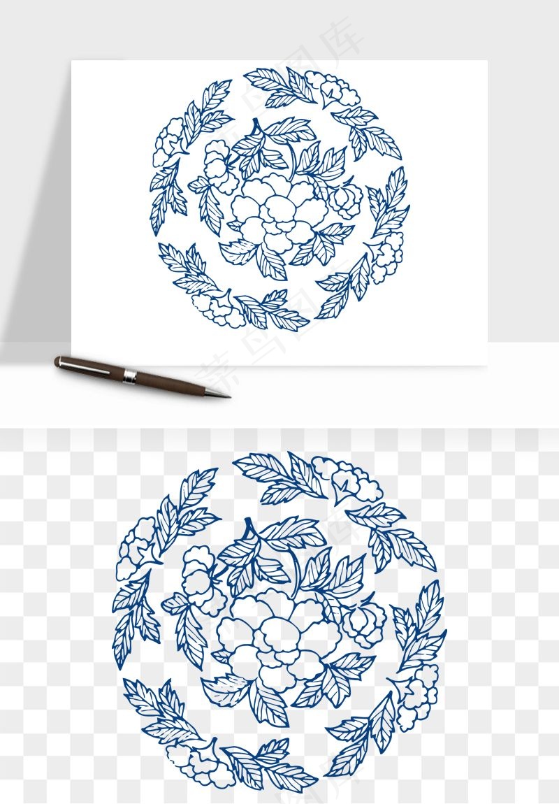 青花瓷花纹花卉图案png免抠