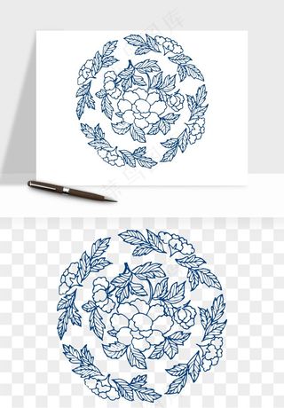 青花瓷花纹花卉图案png免抠