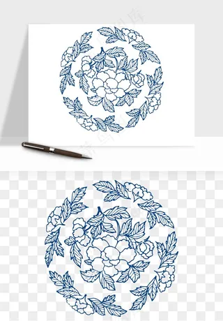 青花瓷花纹花卉图案png免抠