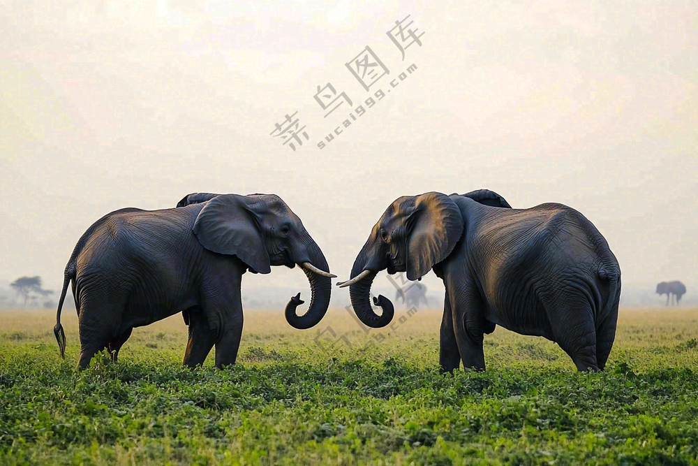 非洲大草原大象象群野生动物保护动物摄影图
