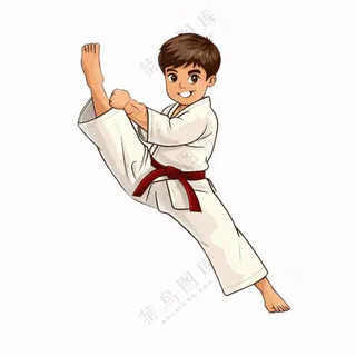 武术跆拳道运动人物卡通插画免抠