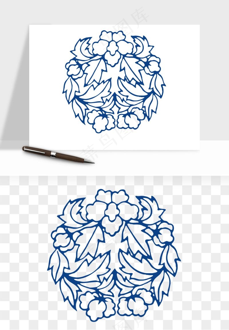 青花瓷花纹花卉图案png免抠