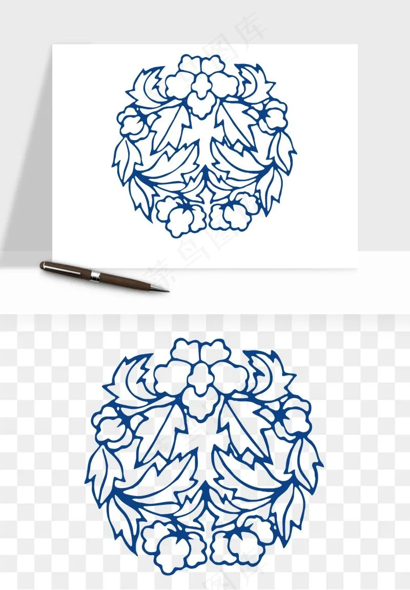 青花瓷花纹花卉图案png免抠
