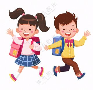 背着书包上学的学生卡通插画免抠