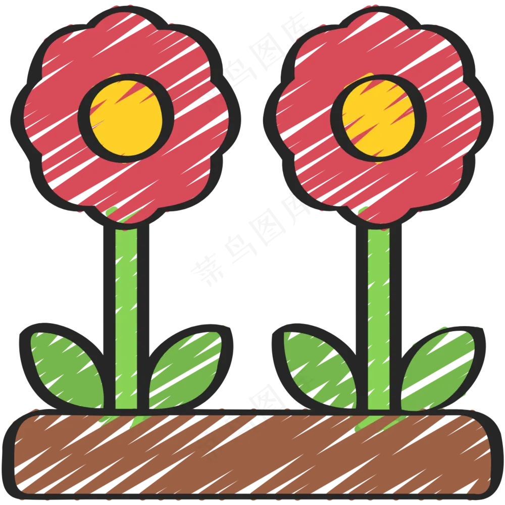 红色小红花 铅笔手绘图标icon