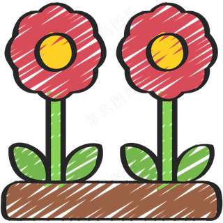 红色小红花 铅笔手绘图标icon
