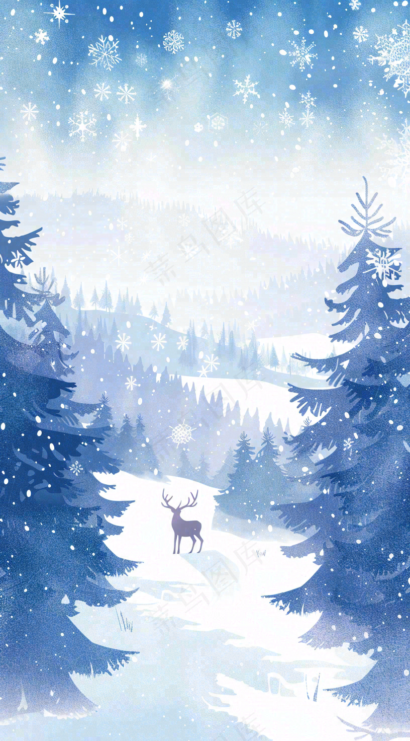 冬天白雪覆盖寒冷唯美雪景大寒插画背景