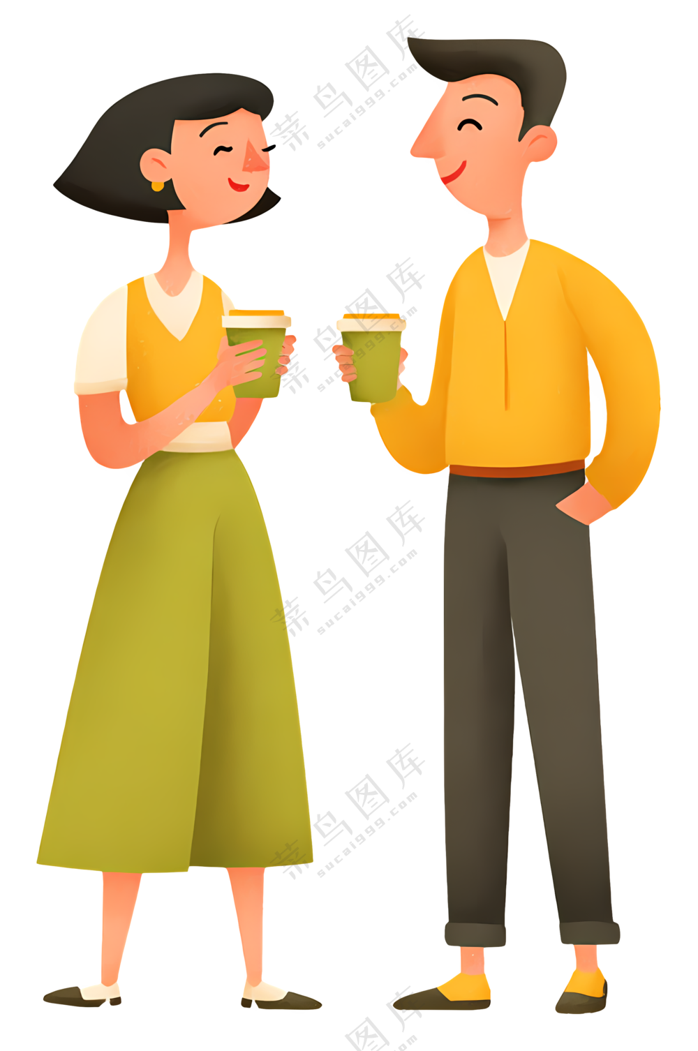 拿着咖啡杯的情侣