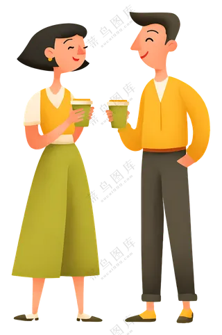 拿着咖啡杯的情侣