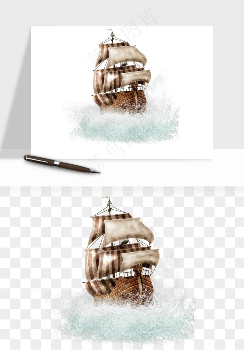手绘航行帆船png免抠