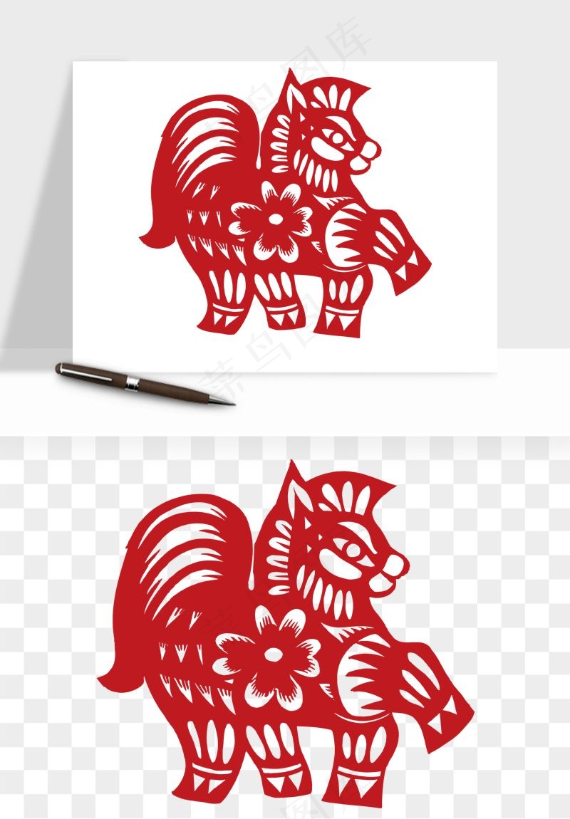 十二生肖剪纸中式纹样图案png免抠
