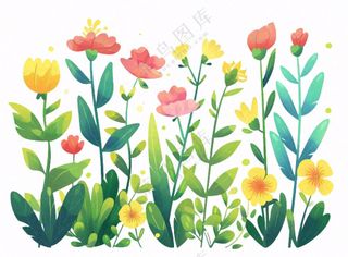 植物花朵花丛绿叶卡通插画免抠