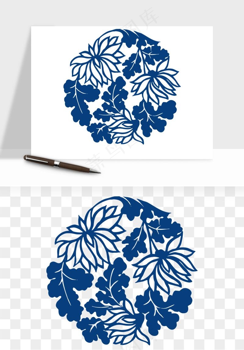 青花瓷花纹花卉图案png免抠