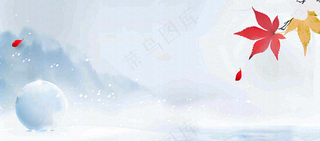 冬季白雪飘落红色枫叶雪花小寒大寒小雪立冬背景