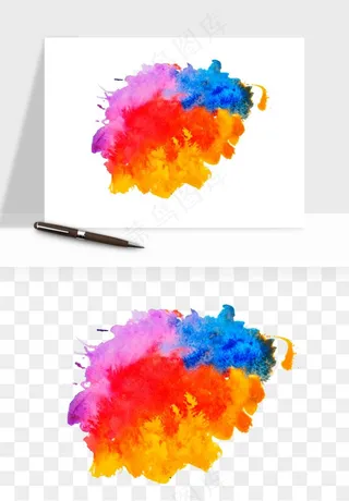 水彩泼墨涂鸦墨迹元素png免抠
