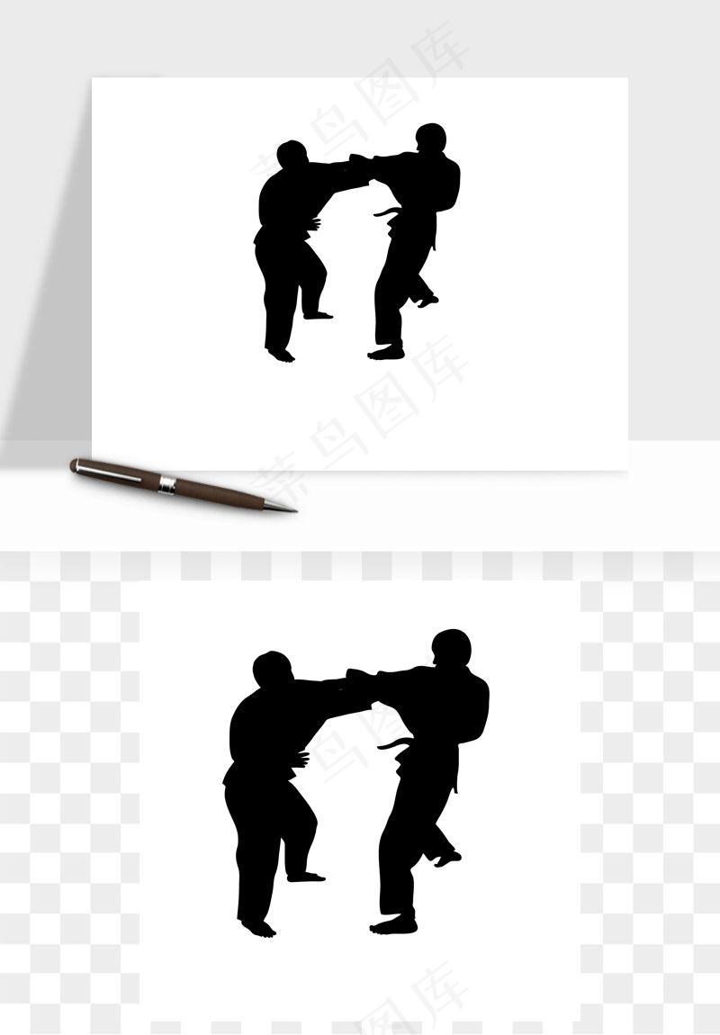 拳击空手道人物剪影矢量
