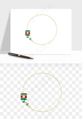 国潮风祥云浪花圆形矩形边框png免抠