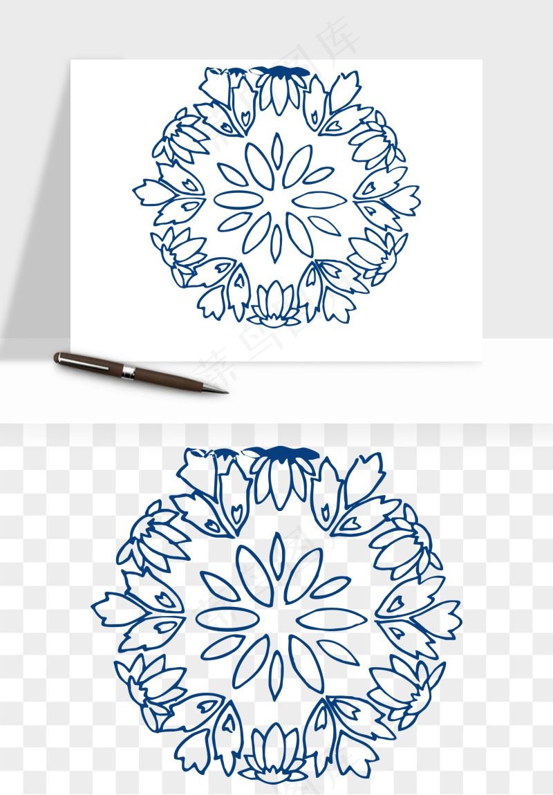 青花瓷花纹花卉图案png免抠