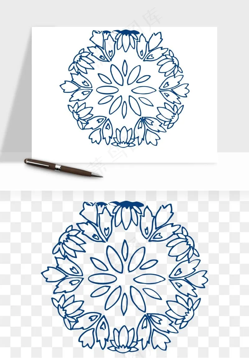 青花瓷花纹花卉图案png免抠