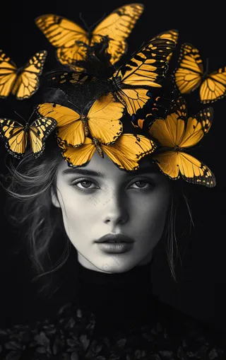 时尚蝴蝶艺术造型美女人像