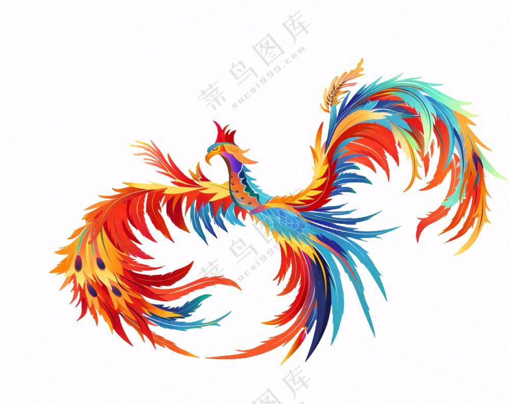 凤凰彩色动物插画免抠
