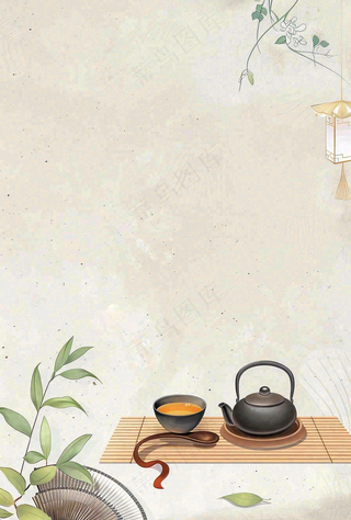 夏天树下饮茶休闲中国风小暑大暑端午节插画背景
