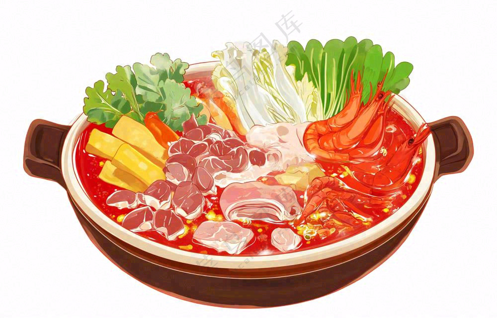 麻辣红油鸳鸯火锅美食插画免抠