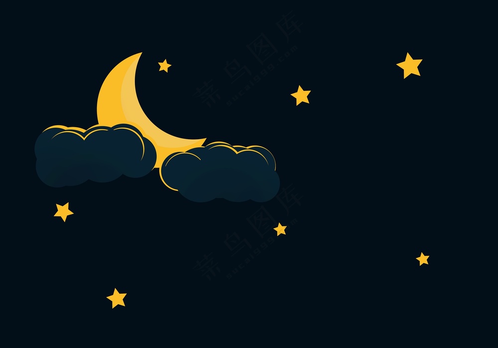 晚安星星月亮夜空卡通背景
