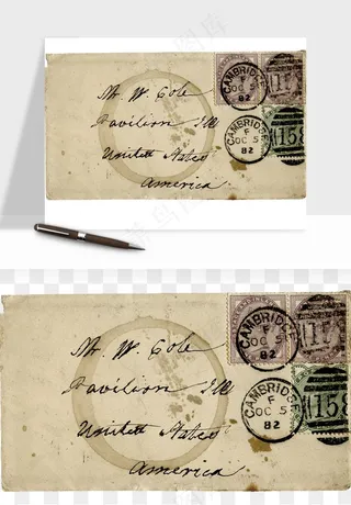 复古明信片信封png免抠