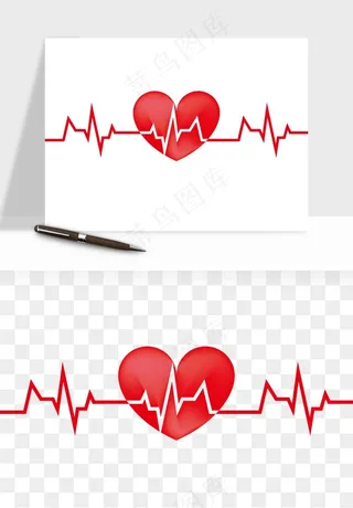 手绘心电图爱心线条png免抠