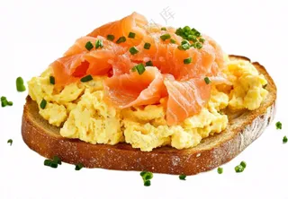 面包鸡蛋三文鱼刺摄影图免抠